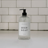 Clear 16oz Plastic Dish Soap Dispenser - White Text Label From Sweet Water Decor