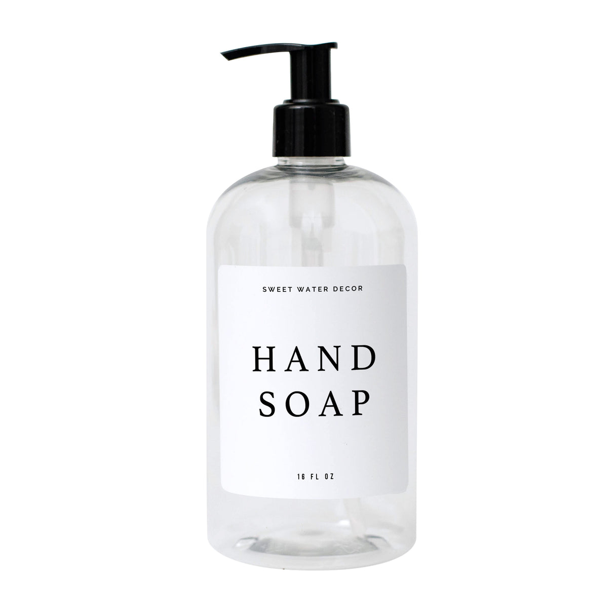 Clear Plastic Hand Soap Dispenser 16oz  - White Text Label From Sweet Water Decor
