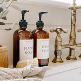 Amber 16oz Glass Hand Soap Dispenser - White Text Label From Sweet Water Decor