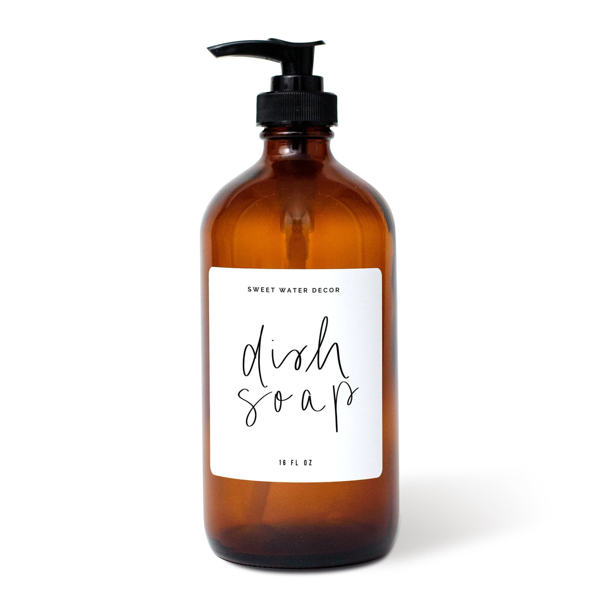 Amber 16oz Glass Dish Soap Dispenser - White Label From Sweet Water Decor