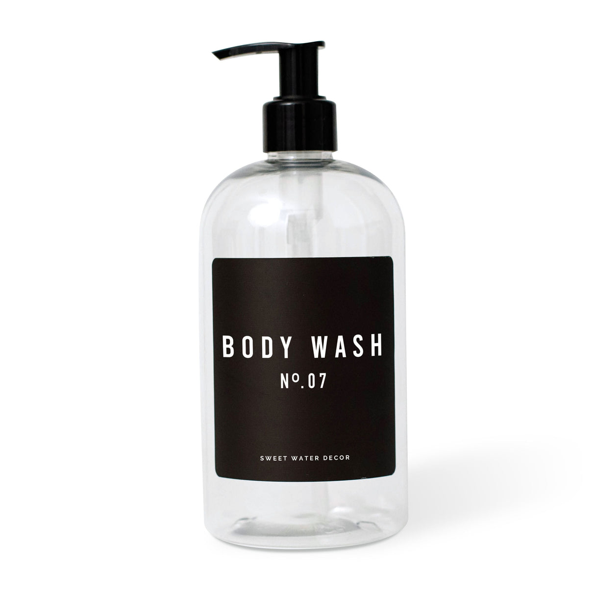 Clear 16oz Plastic Body Wash Dispenser - Black Label From Sweet Water Decor