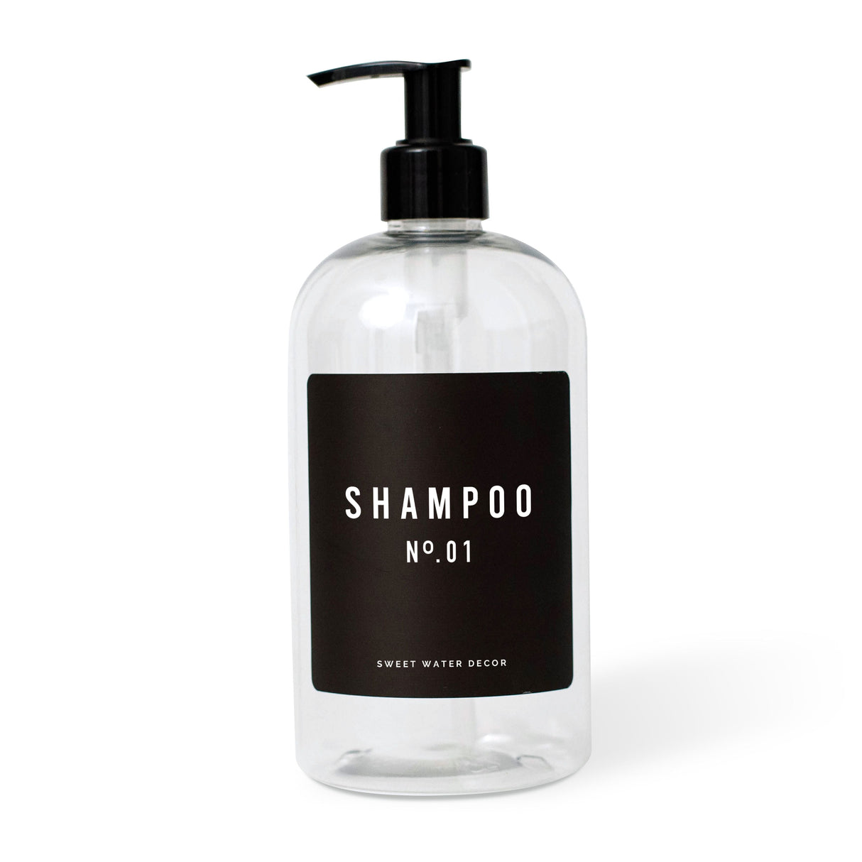 Clear Plastic Shampoo Dispenser 16oz - Black Label From Sweet Water Decor