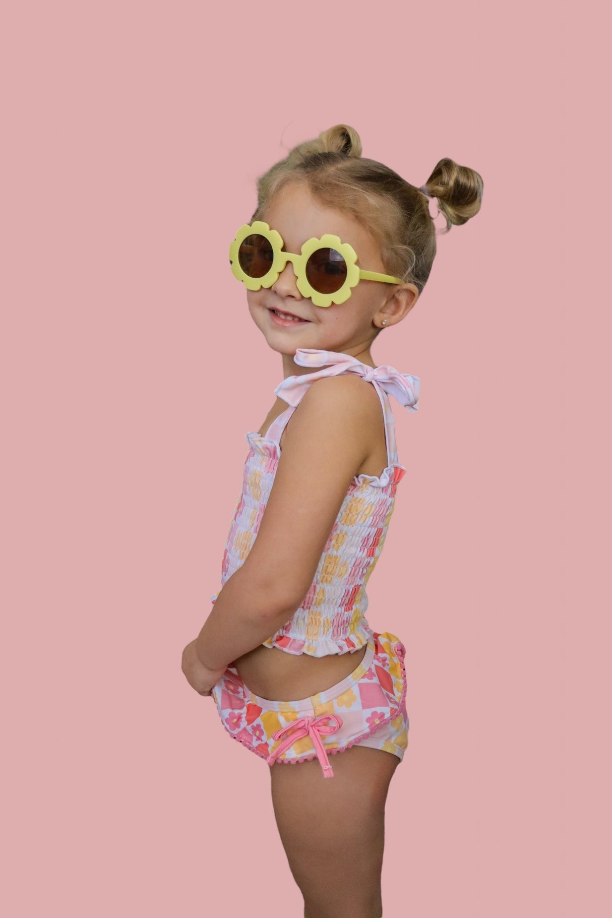 SUMMER SUNSET CHECKERS DREAM SMOCKED TANKINI TWO PIECE SWIM SUIT from DREAM BIG LITTLE CO
