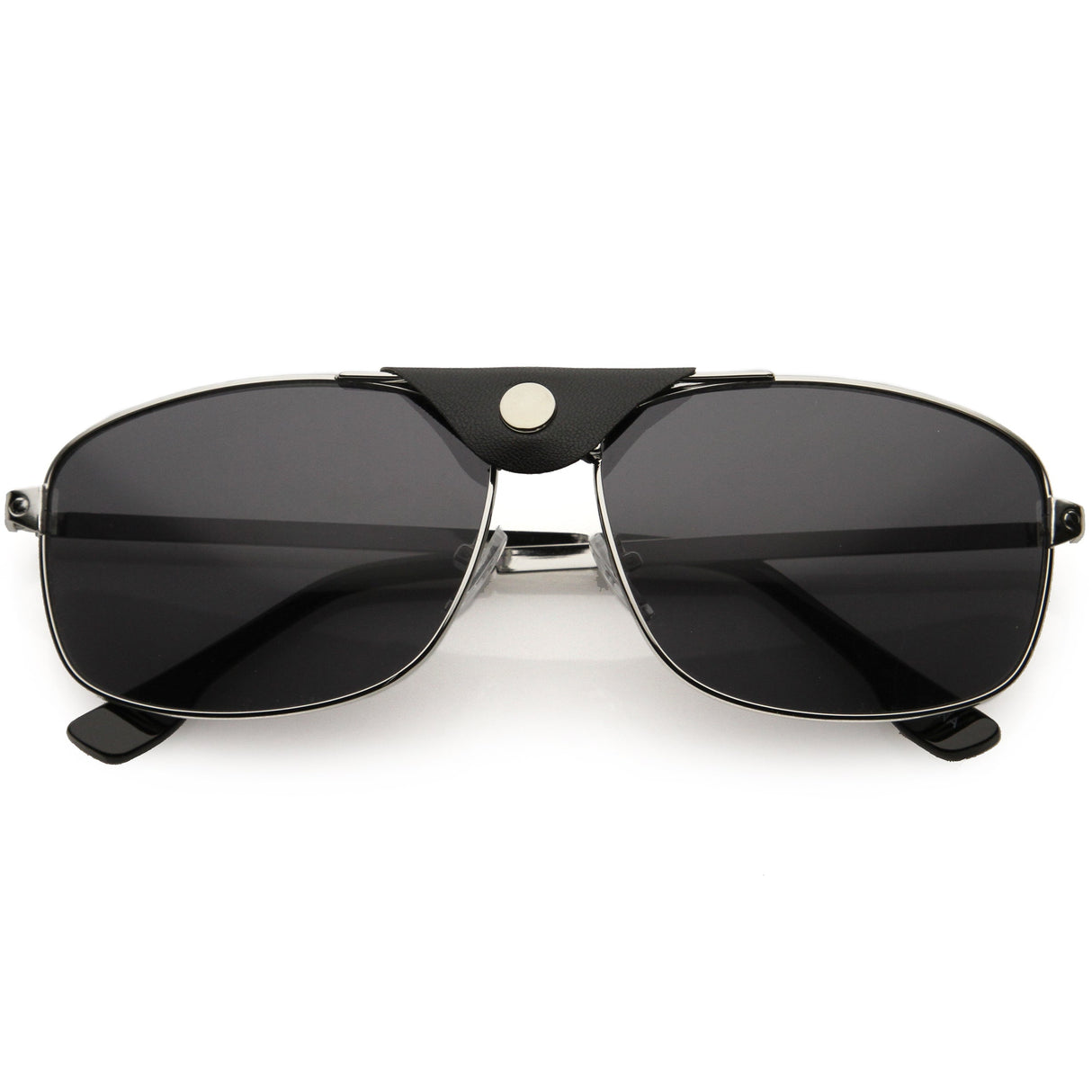 Button Snap Vegan Leather Strap Metal Crossbar Square Aviator Sunglasses D065 from zeroUV