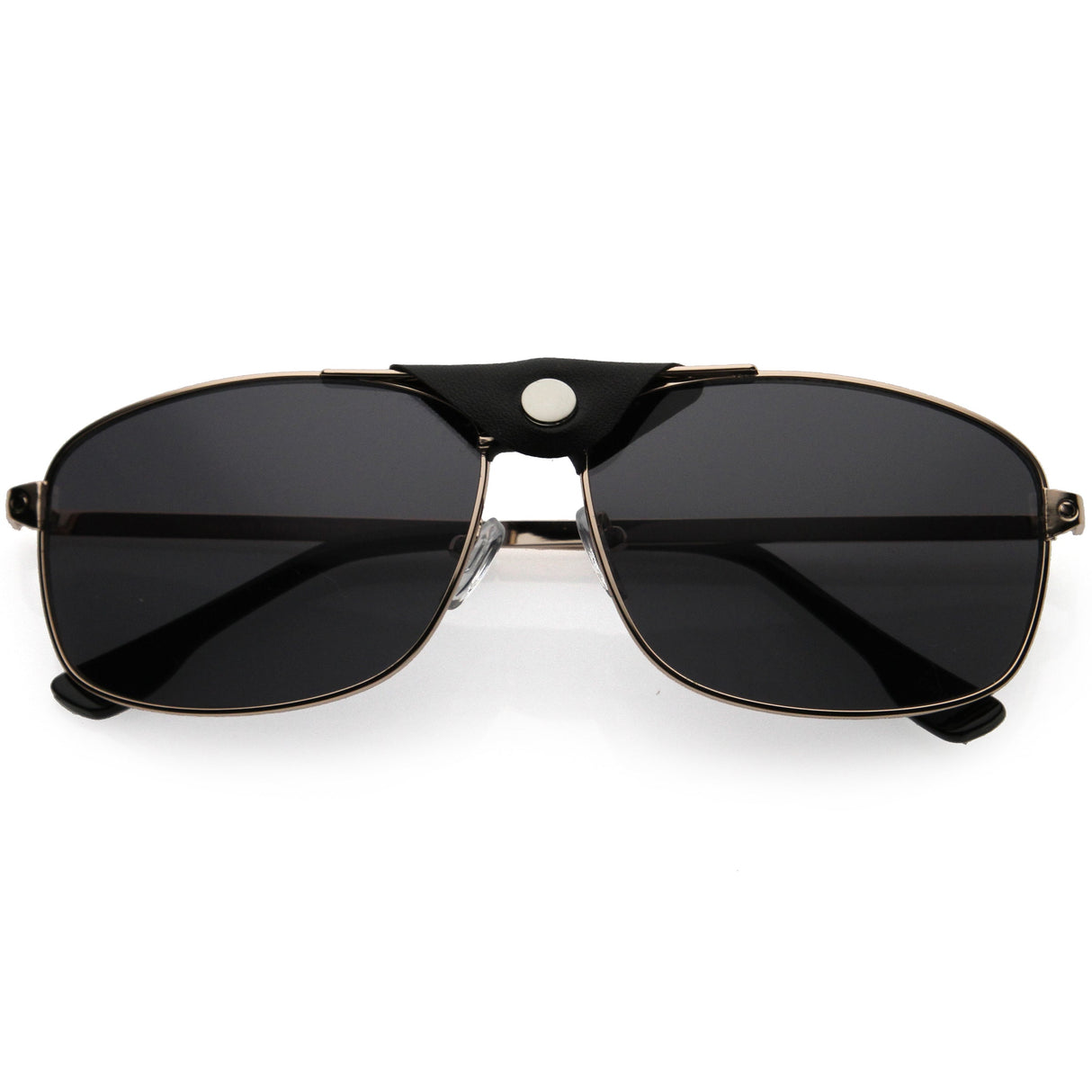 Button Snap Vegan Leather Strap Metal Crossbar Square Aviator Sunglasses D065 from zeroUV