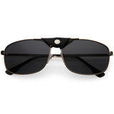 Button Snap Vegan Leather Strap Metal Crossbar Square Aviator Sunglasses D065 from zeroUV