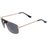 Button Snap Vegan Leather Strap Metal Crossbar Square Aviator Sunglasses D065 from zeroUV