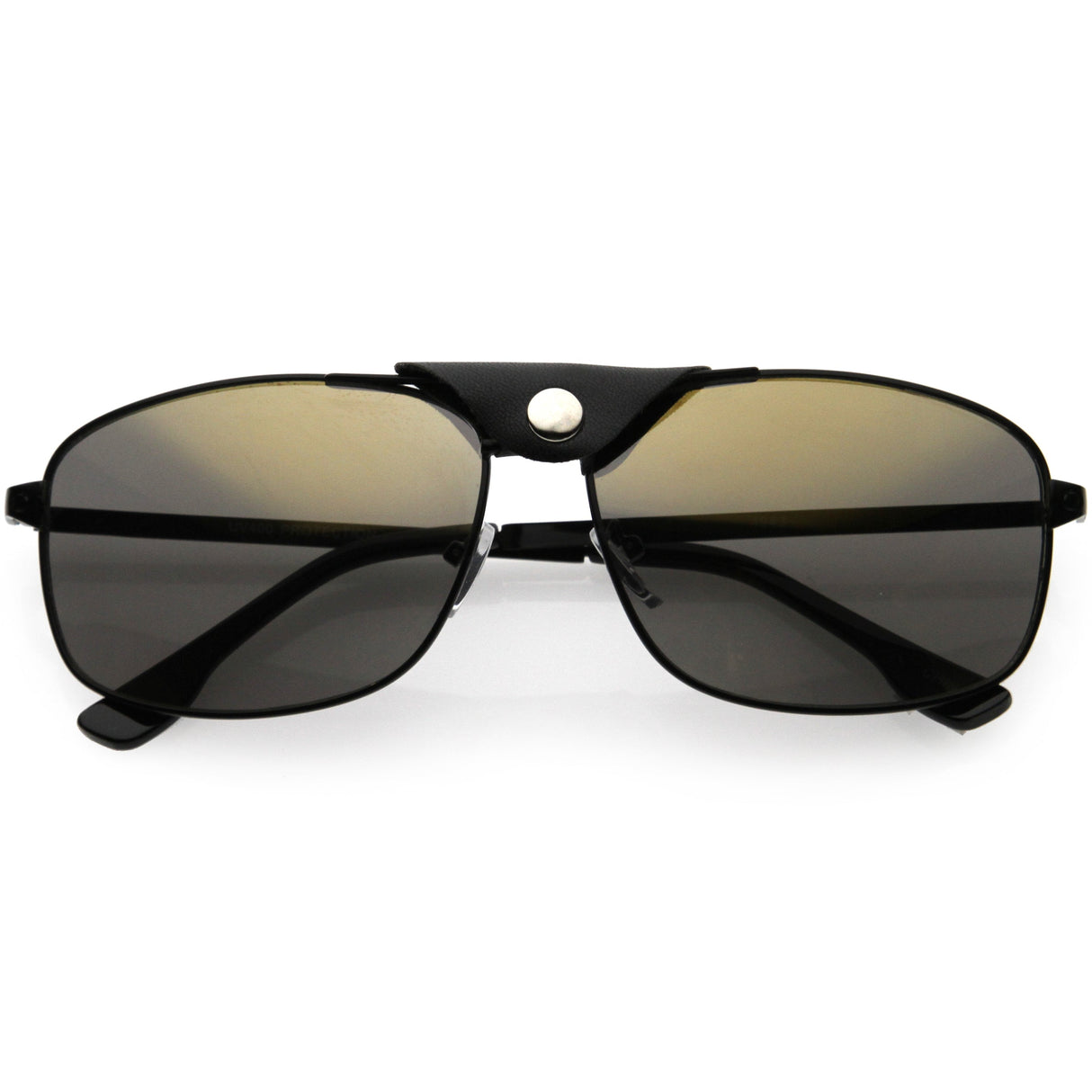 Button Snap Vegan Leather Strap Metal Crossbar Square Aviator Sunglasses D065 from zeroUV