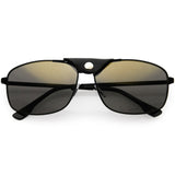 Button Snap Vegan Leather Strap Metal Crossbar Square Aviator Sunglasses D065 from zeroUV