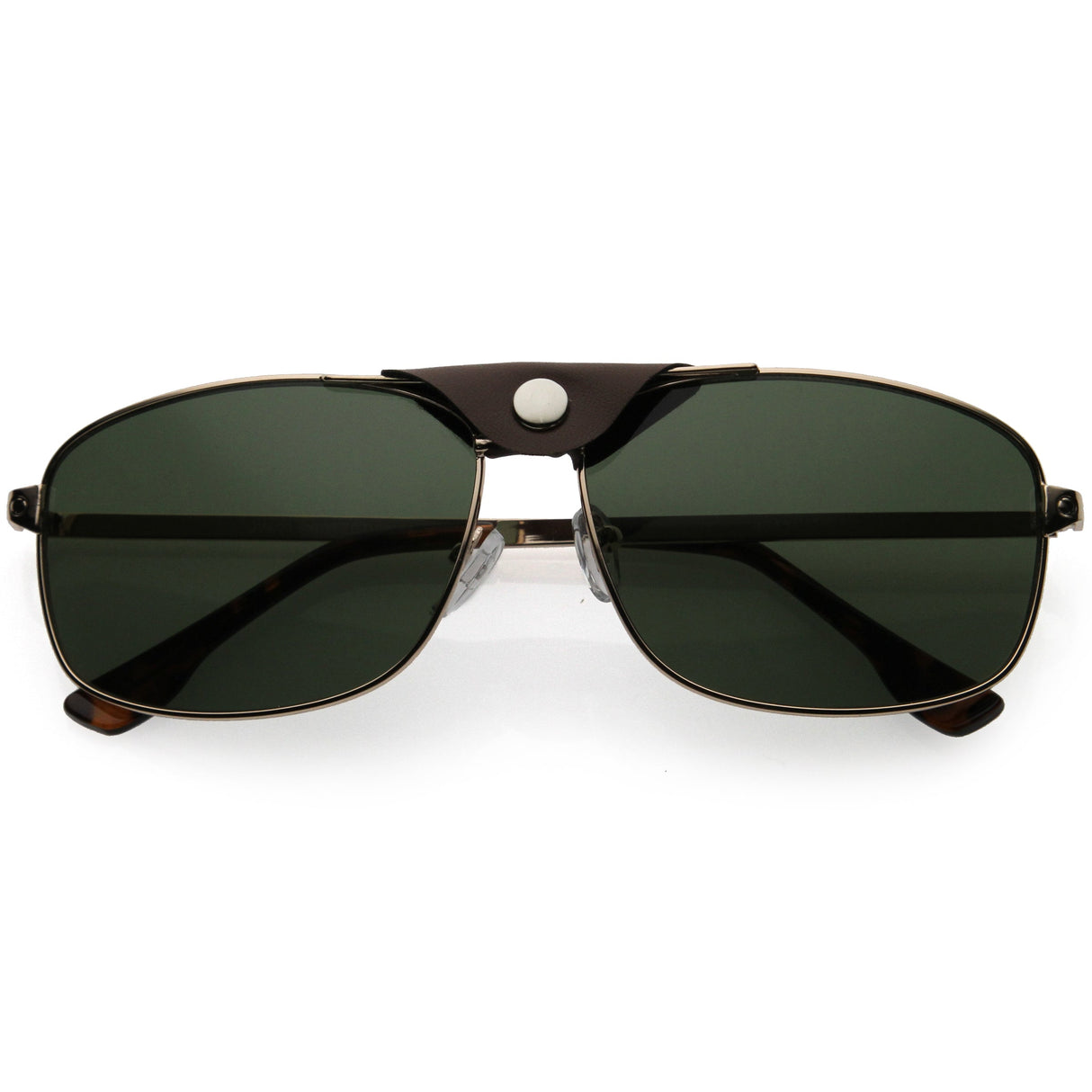 Button Snap Vegan Leather Strap Metal Crossbar Square Aviator Sunglasses D065 from zeroUV