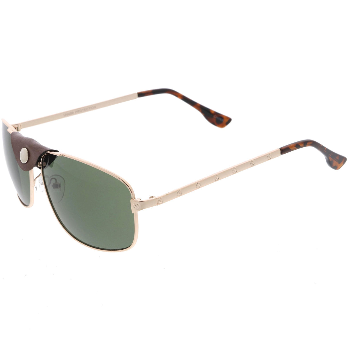 Button Snap Vegan Leather Strap Metal Crossbar Square Aviator Sunglasses D065 from zeroUV