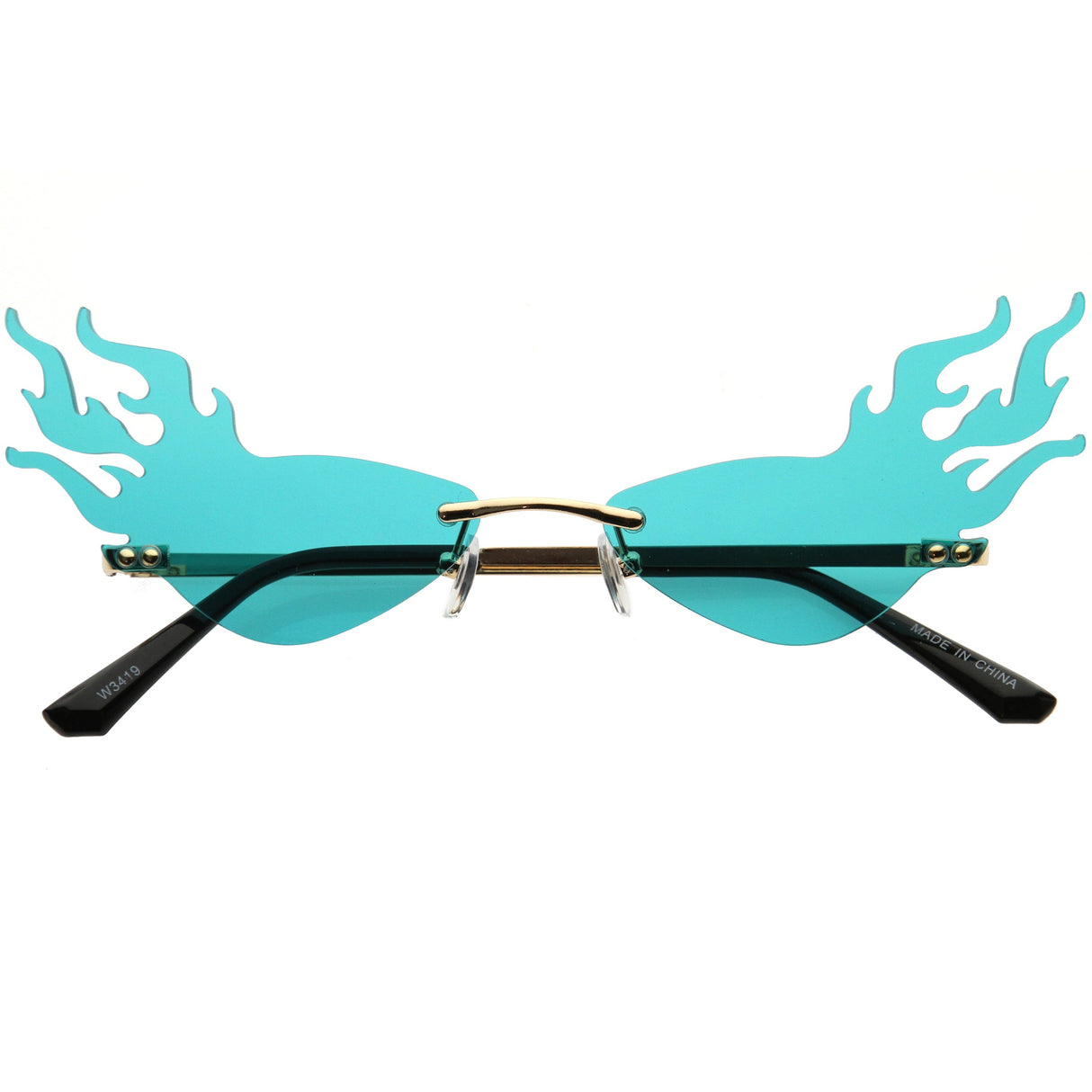 Flaming Fire Color Tinted Lens Oval Rimless Flames Sunglasses D073 from zeroUV
