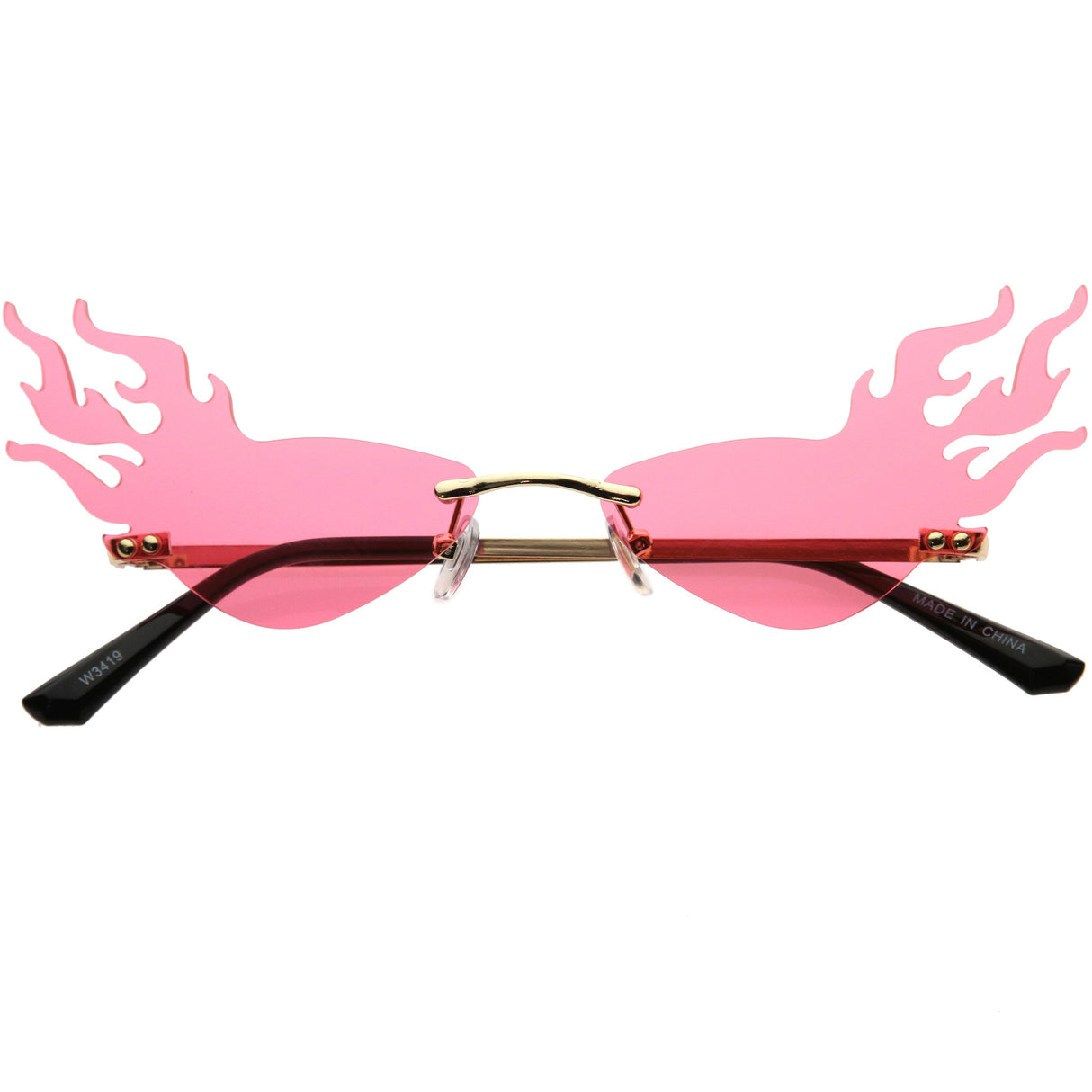 Flaming Fire Color Tinted Lens Oval Rimless Flames Sunglasses D073 from zeroUV