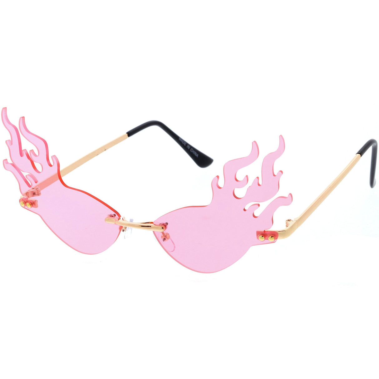 Flaming Fire Color Tinted Lens Oval Rimless Flames Sunglasses D073 from zeroUV