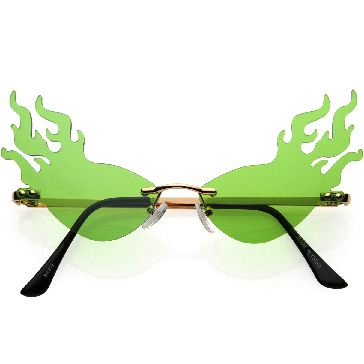 Flaming Fire Color Tinted Lens Oval Rimless Flames Sunglasses D073 from zeroUV