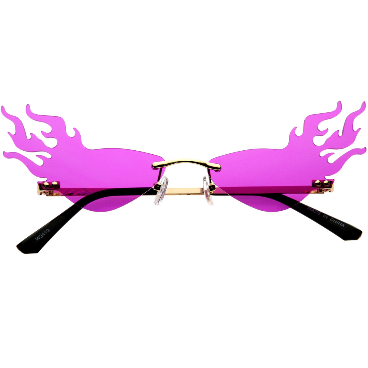 Flaming Fire Color Tinted Lens Oval Rimless Flames Sunglasses D073 from zeroUV