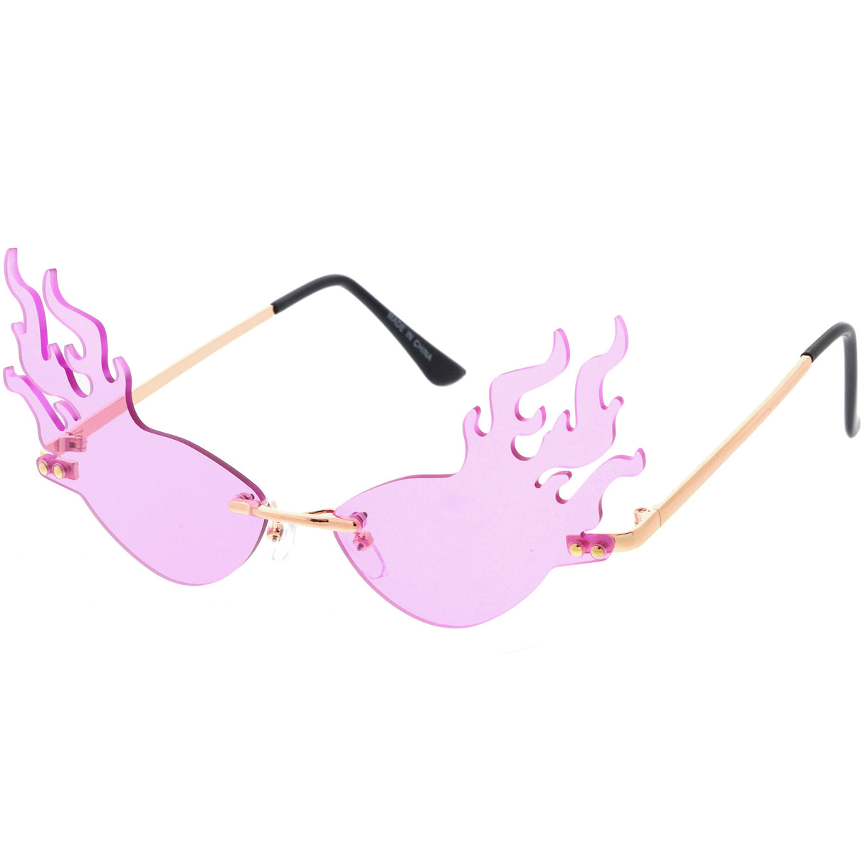 Flaming Fire Color Tinted Lens Oval Rimless Flames Sunglasses D073 from zeroUV