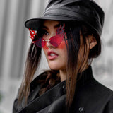 Flaming Fire Color Tinted Lens Oval Rimless Flames Sunglasses D073 from zeroUV