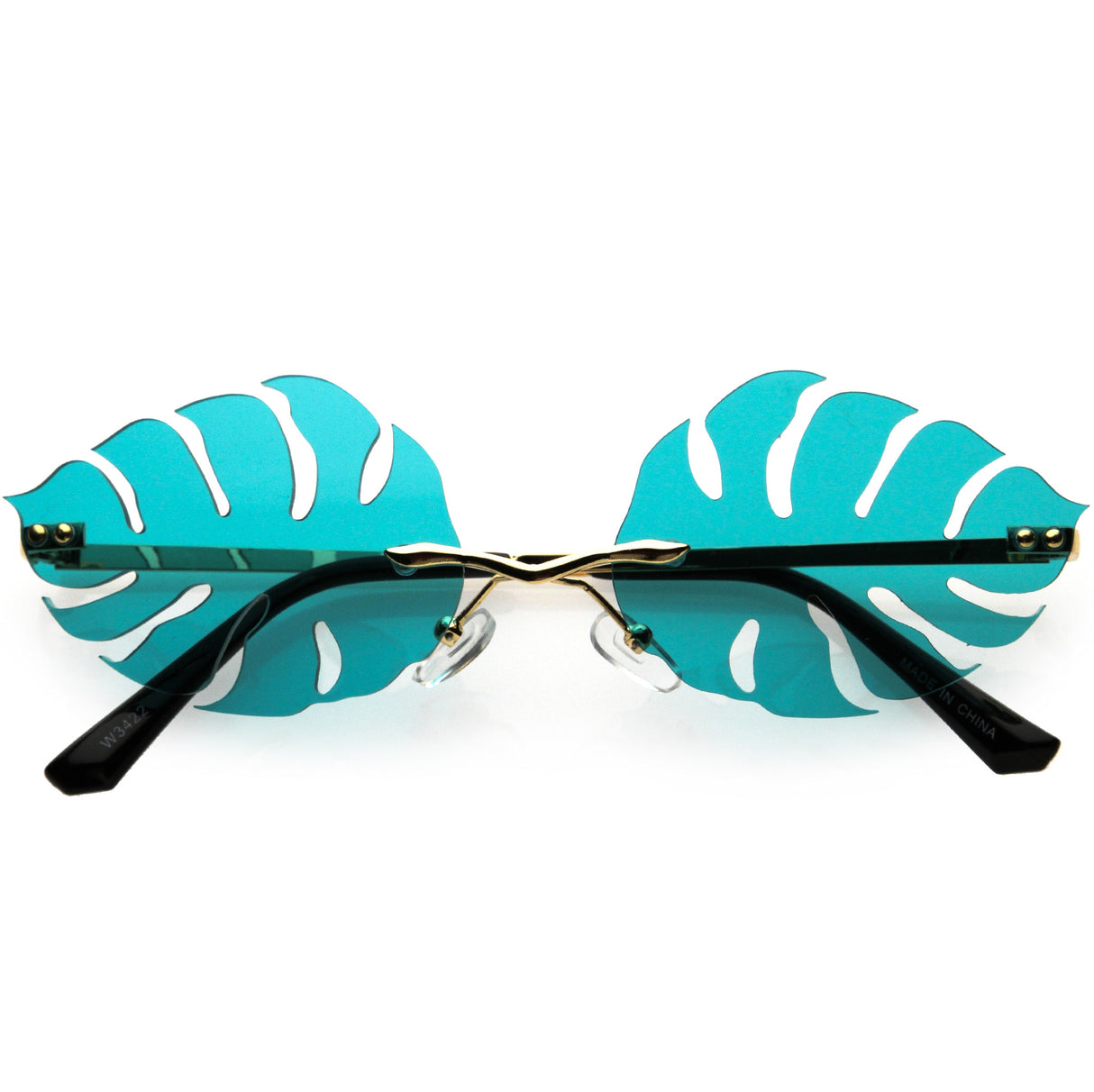 Tropical Palm Leaf Shape Cut-Out Rimless Color Tinted Leaves Sunglasses D075 from zeroUV