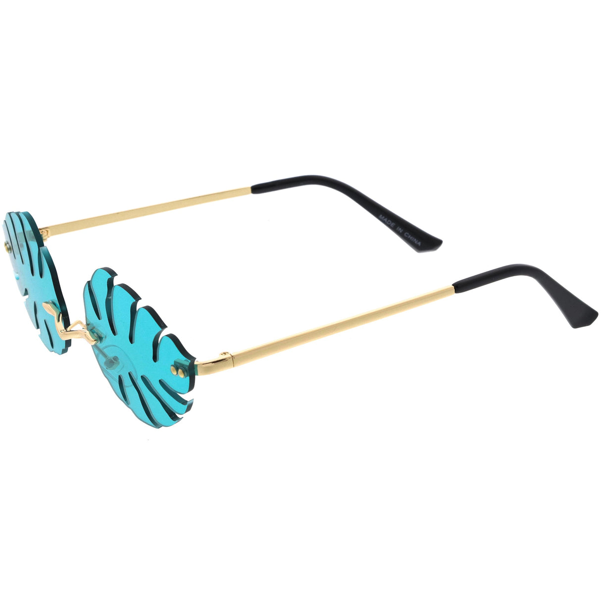 Tropical Palm Leaf Shape Cut-Out Rimless Color Tinted Leaves Sunglasses D075 from zeroUV