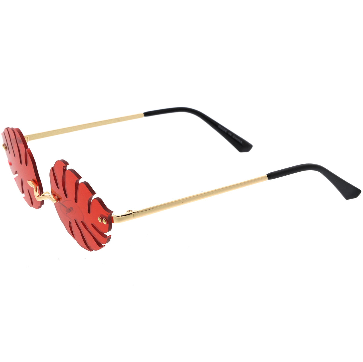 Tropical Palm Leaf Shape Cut-Out Rimless Color Tinted Leaves Sunglasses D075 from zeroUV