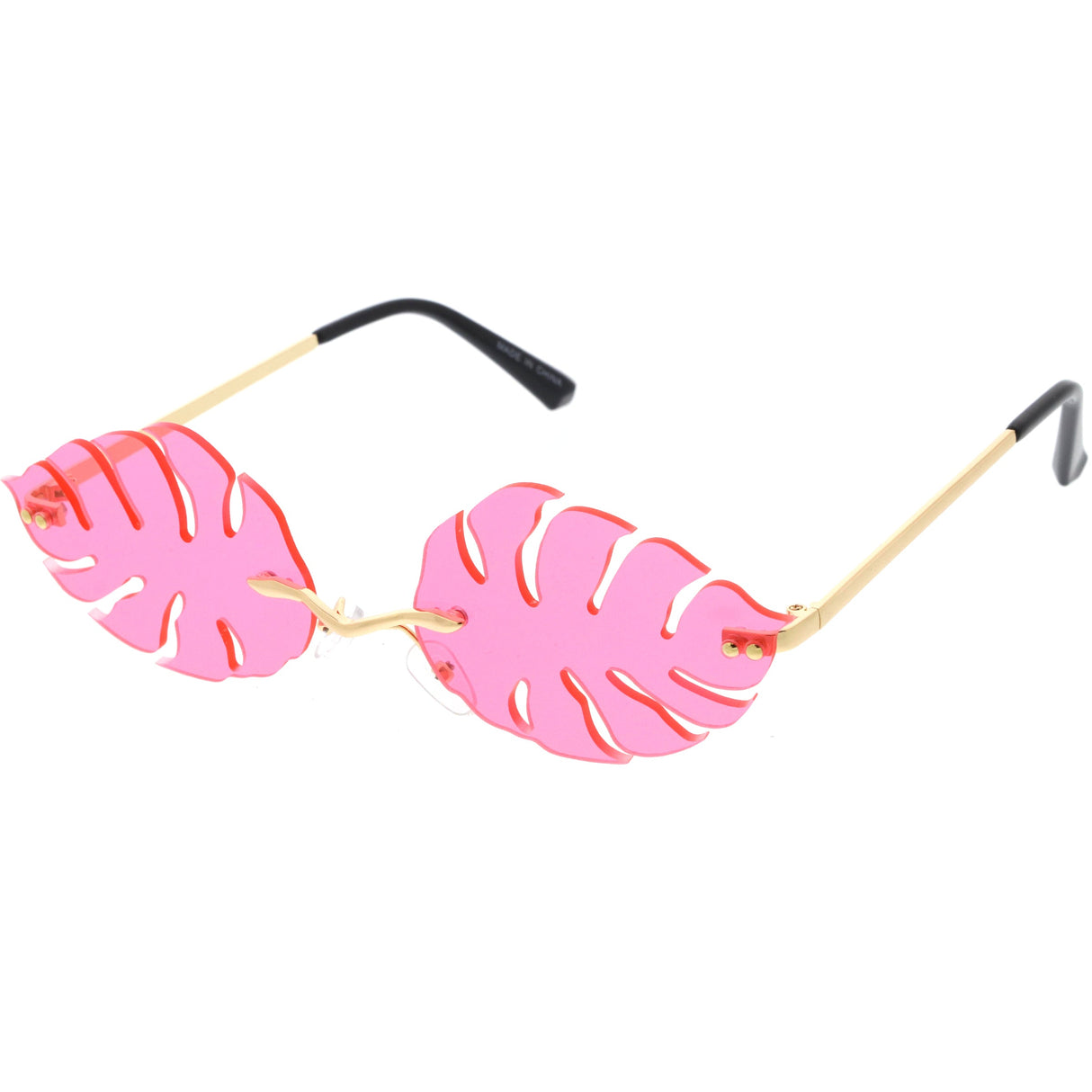 Tropical Palm Leaf Shape Cut-Out Rimless Color Tinted Leaves Sunglasses D075 from zeroUV