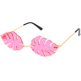 Tropical Palm Leaf Shape Cut-Out Rimless Color Tinted Leaves Sunglasses D075 from zeroUV