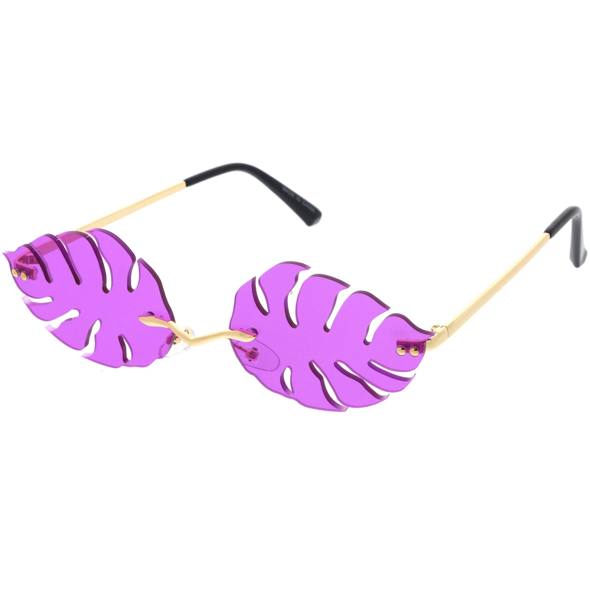 Tropical Palm Leaf Shape Cut-Out Rimless Color Tinted Leaves Sunglasses D075 from zeroUV