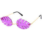 Tropical Palm Leaf Shape Cut-Out Rimless Color Tinted Leaves Sunglasses D075 from zeroUV
