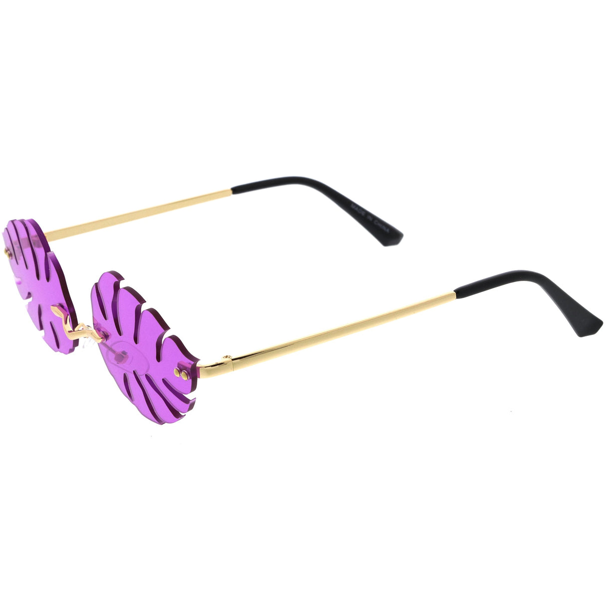 Tropical Palm Leaf Shape Cut-Out Rimless Color Tinted Leaves Sunglasses D075 from zeroUV
