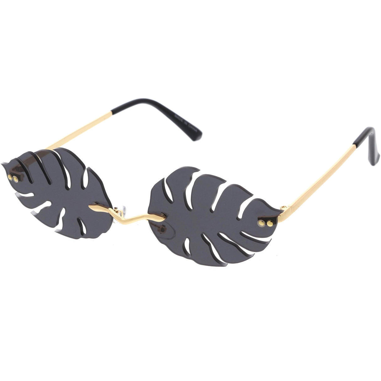 Tropical Palm Leaf Shape Cut-Out Rimless Color Tinted Leaves Sunglasses D075 from zeroUV