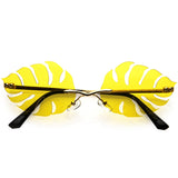 Tropical Palm Leaf Shape Cut-Out Rimless Color Tinted Leaves Sunglasses D075 from zeroUV