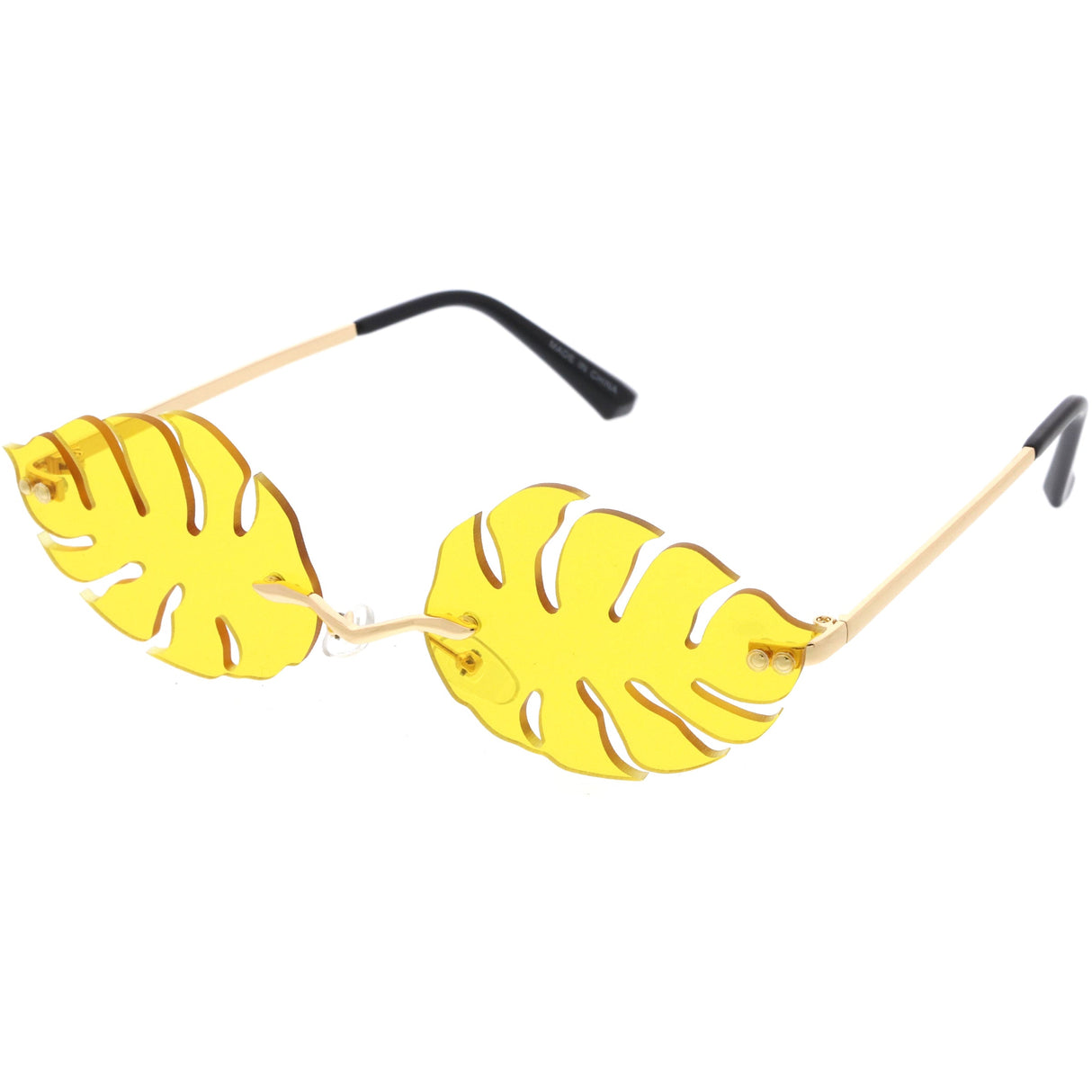 Tropical Palm Leaf Shape Cut-Out Rimless Color Tinted Leaves Sunglasses D075 from zeroUV