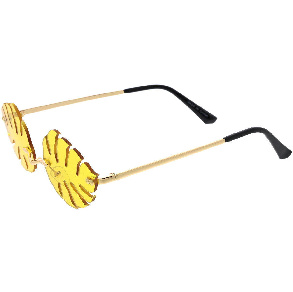 Tropical Palm Leaf Shape Cut-Out Rimless Color Tinted Leaves Sunglasses D075 from zeroUV