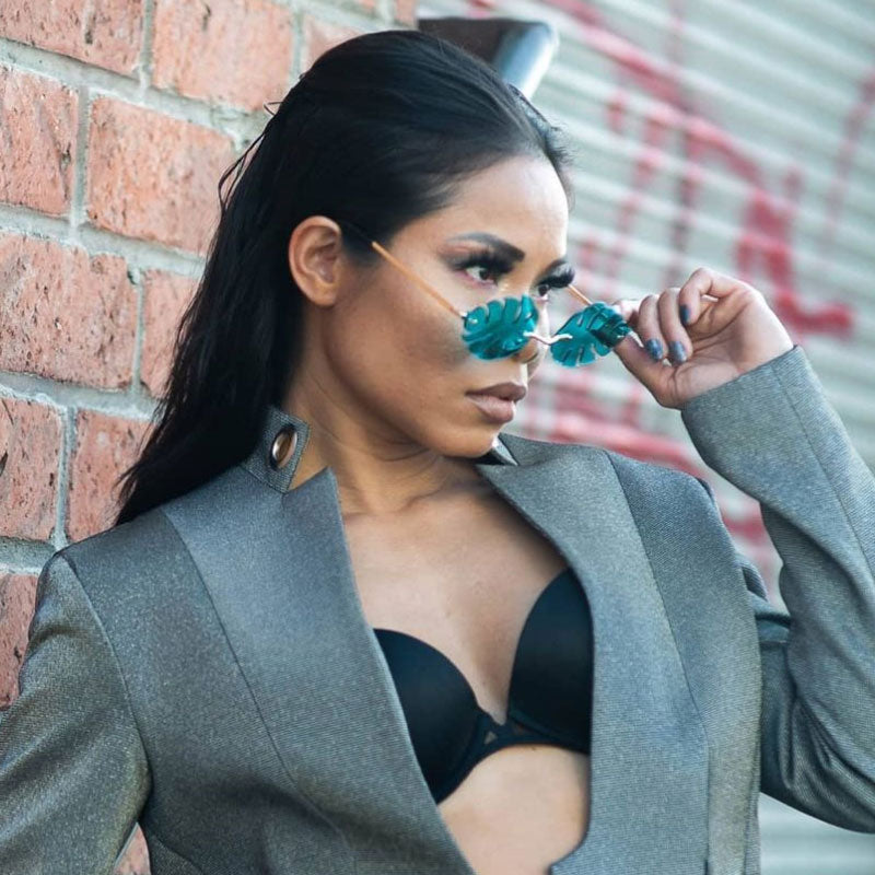 Tropical Palm Leaf Shape Cut-Out Rimless Color Tinted Leaves Sunglasses D075 from zeroUV