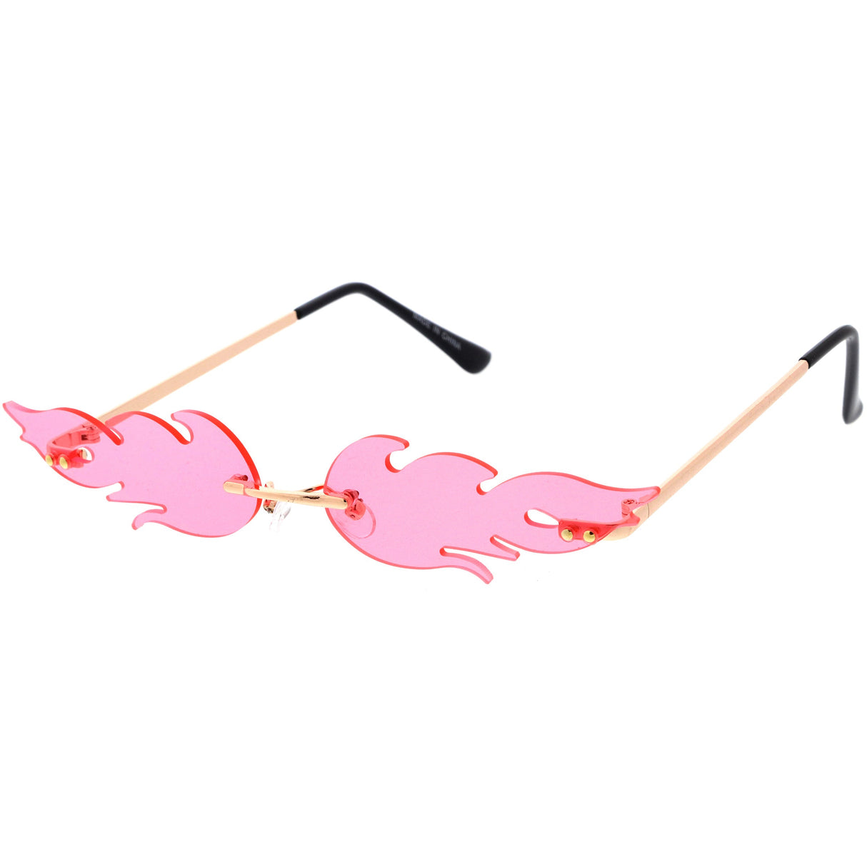 Bold Fire Flaming Shape Color Tinted Lens Rimless Flames Sunglasses D080 from zeroUV