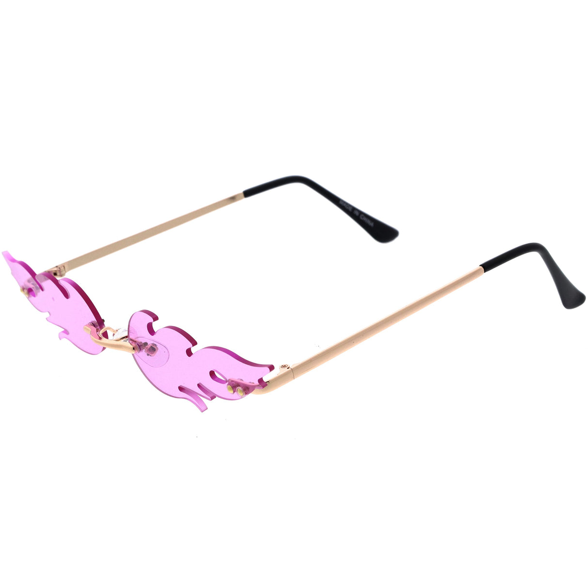 Bold Fire Flaming Shape Color Tinted Lens Rimless Flames Sunglasses D080 from zeroUV