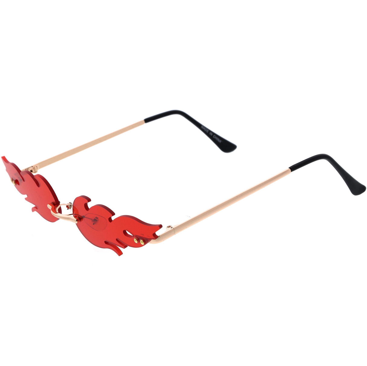 Bold Fire Flaming Shape Color Tinted Lens Rimless Flames Sunglasses D080 from zeroUV