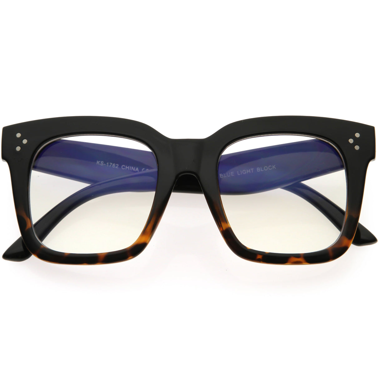 Bold Oversize Square Horn Rimmed Flat Lens Clear Glasses D093 from zeroUV