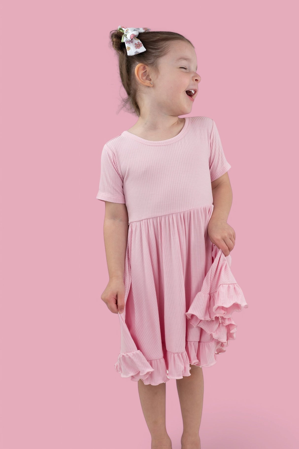 PINK ROSE RIB RUFFLE DRESS from DREAM BIG LITTLE CO