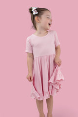 PINK ROSE RIB RUFFLE DRESS from DREAM BIG LITTLE CO