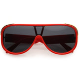 High Fashion Neutral Rounded Lens Flat Top Oversize Shield Sunglasses D101 from zeroUV