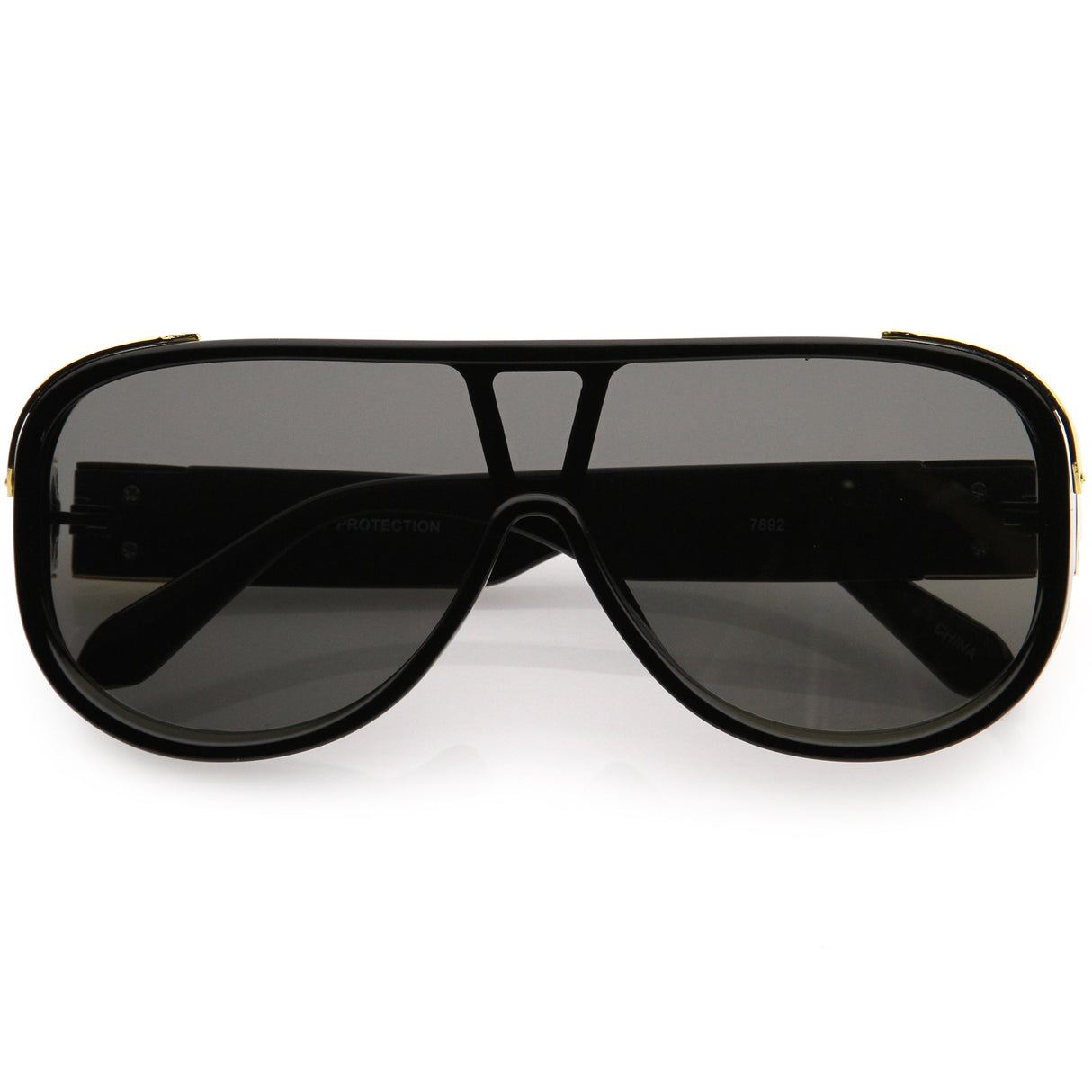 High Fashion Neutral Rounded Lens Flat Top Oversize Shield Sunglasses D101 from zeroUV