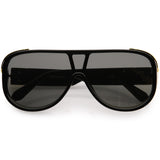 High Fashion Neutral Rounded Lens Flat Top Oversize Shield Sunglasses D101 from zeroUV