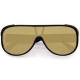 High Fashion Neutral Rounded Lens Flat Top Oversize Shield Sunglasses D101 from zeroUV