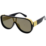 High Fashion Neutral Rounded Lens Flat Top Oversize Shield Sunglasses D101 from zeroUV