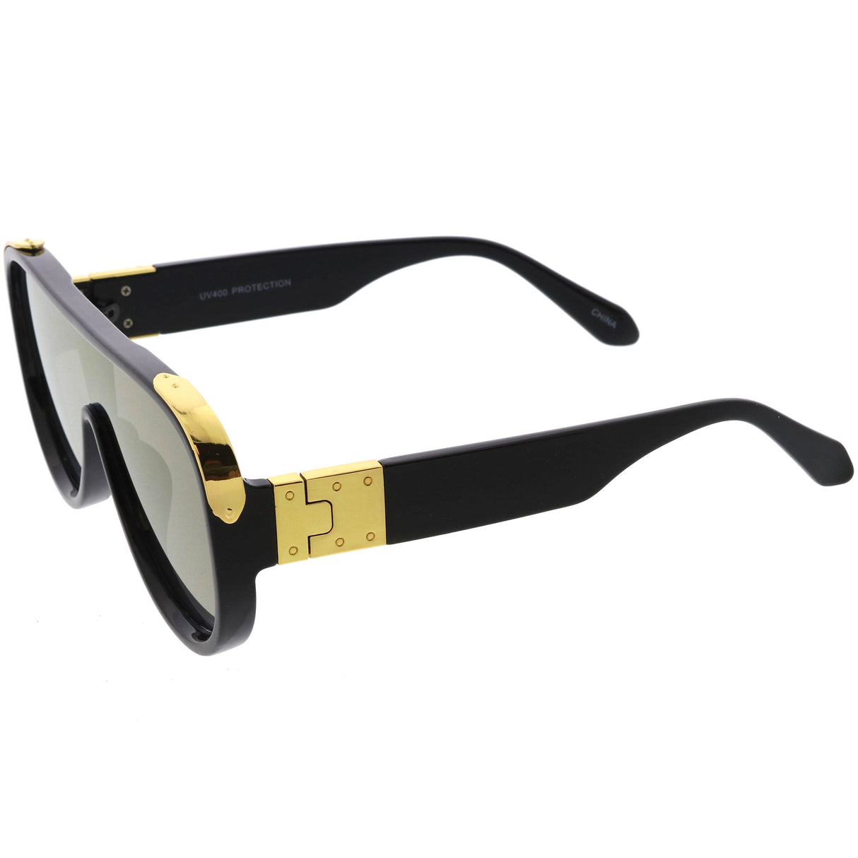 High Fashion Neutral Rounded Lens Flat Top Oversize Shield Sunglasses D101 from zeroUV