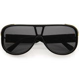 High Fashion Neutral Rounded Lens Flat Top Oversize Shield Sunglasses D101 from zeroUV