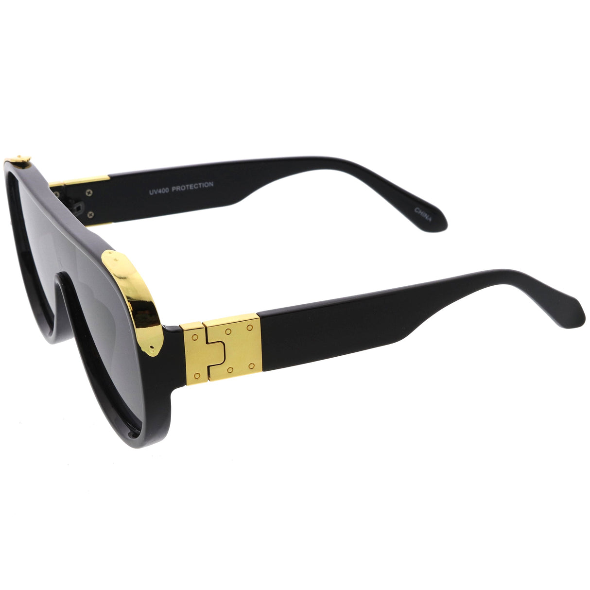 High Fashion Neutral Rounded Lens Flat Top Oversize Shield Sunglasses D101 from zeroUV