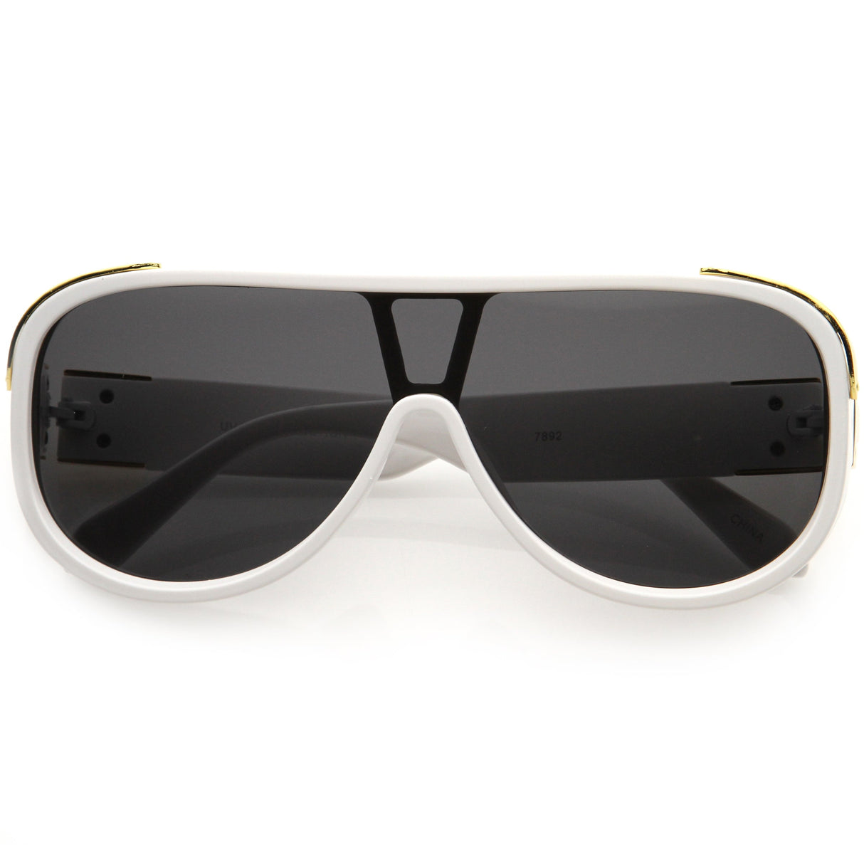 High Fashion Neutral Rounded Lens Flat Top Oversize Shield Sunglasses D101 from zeroUV